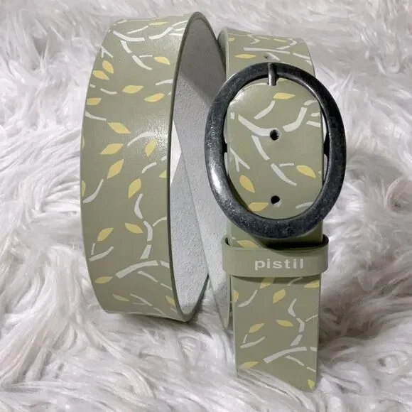 PISTIL leather belt novelty print antiqued silvertone buckle NWOT sz M - Picture 1 of 8